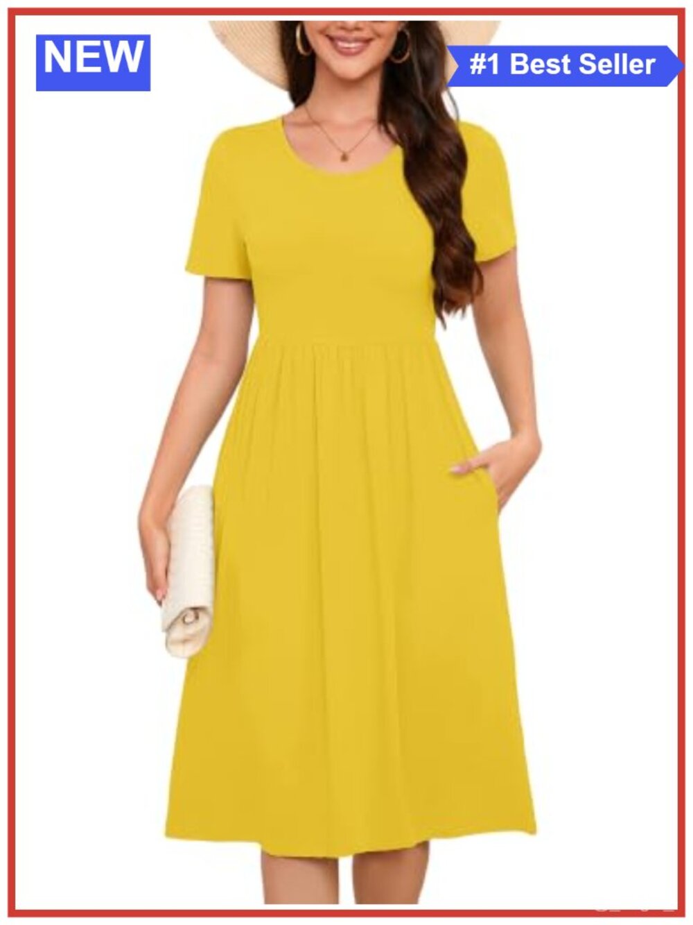 Heymoments Women's Short Sleeve Midi Dress with Pockets